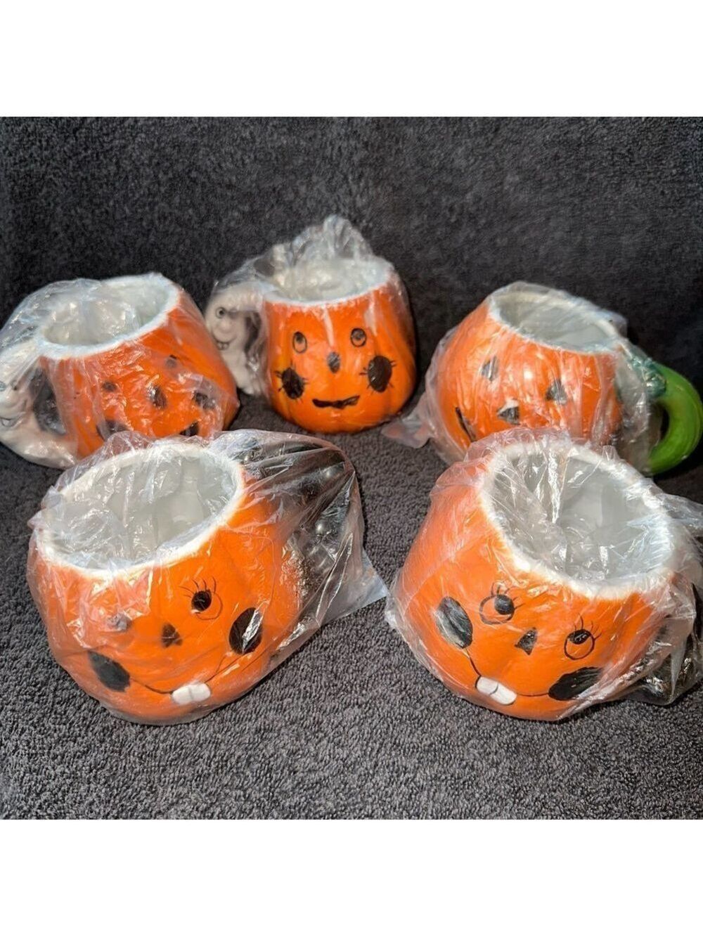 Vintage 1996 Halloween Decorative Teacups Jack-O-lanterns Set Of 5